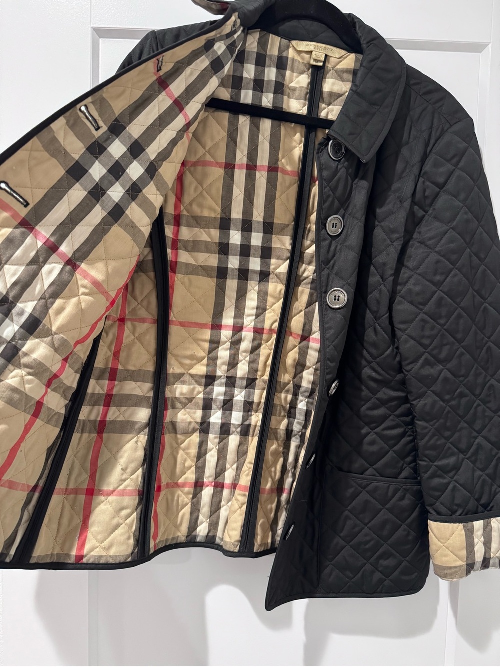 Burberry Quilted Black Puffer Jacket with Vintage Check Trim - Picture 3 of 5